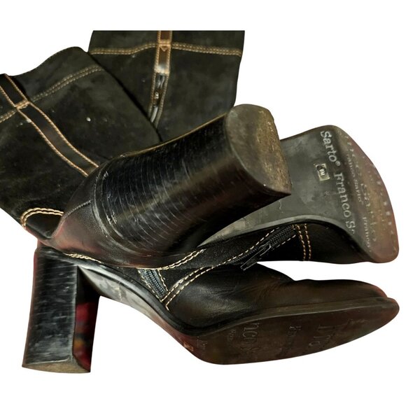 Franco Sarto Black Leather Suede Women's Mid-Calf Boots With Brown Stitching 9M - Picture 9 of 9